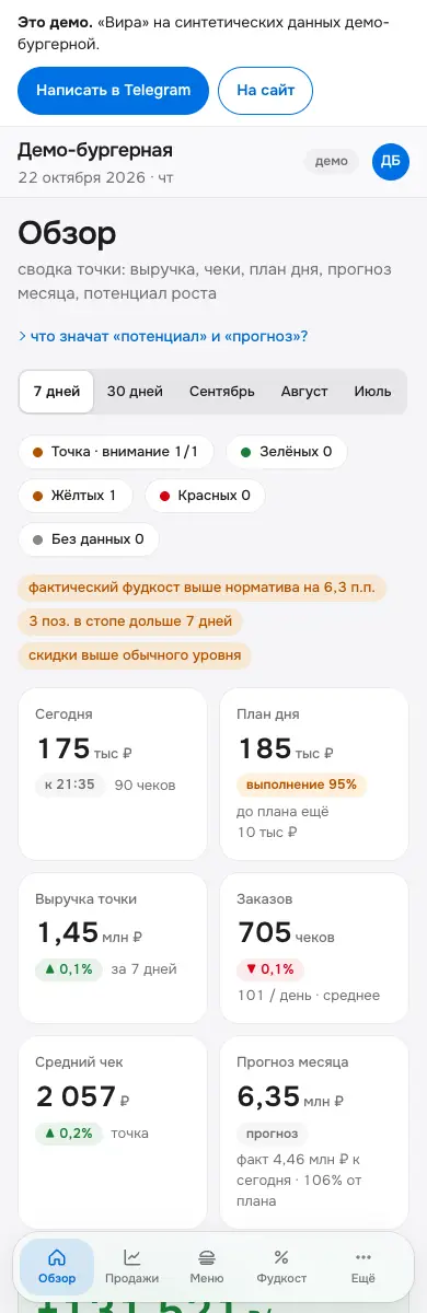 Кабинет Виры на демо-данных